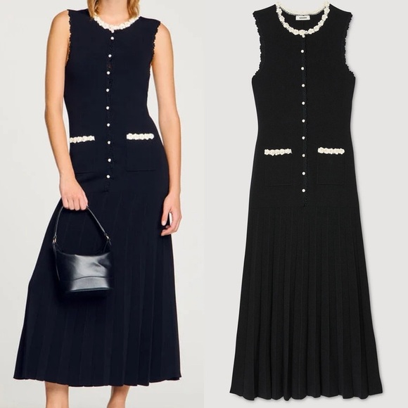 NEW! SANDRO- MAXI DRESS WITH CROCHET DETAILING Black White Size Small Summer - Picture 1 of 14